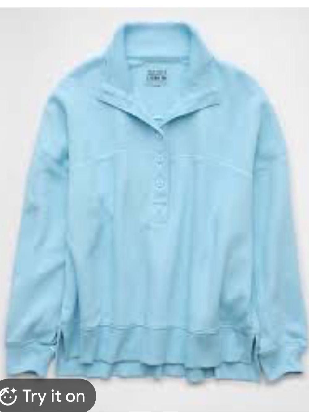 American Eagle Women’s Big Hug Henley Sweatshirt Light Blue Size Small